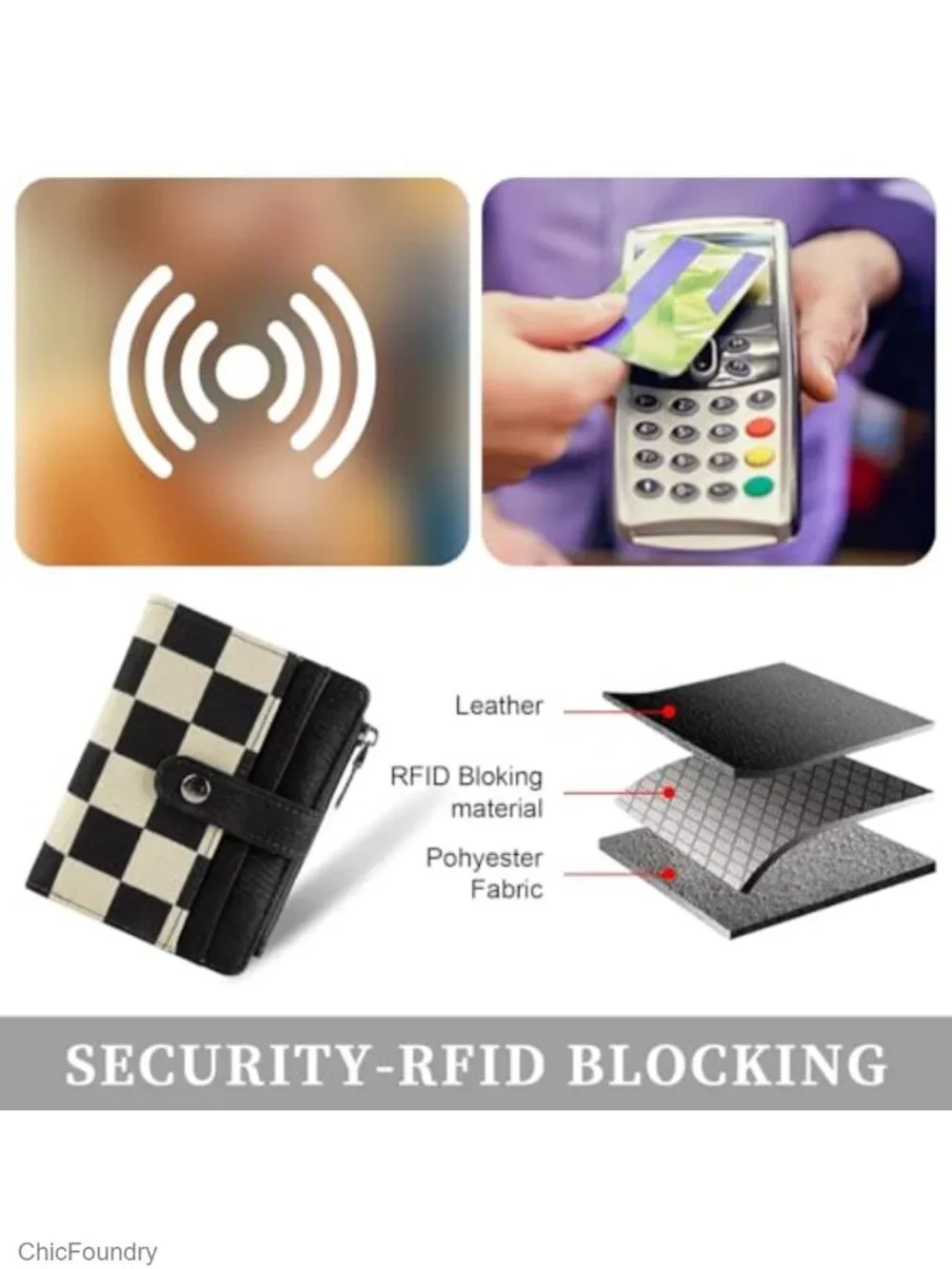 RFID Blocking PU Leather Bifold Wallet for Women, 8 Card Slots, ID Window, Coin